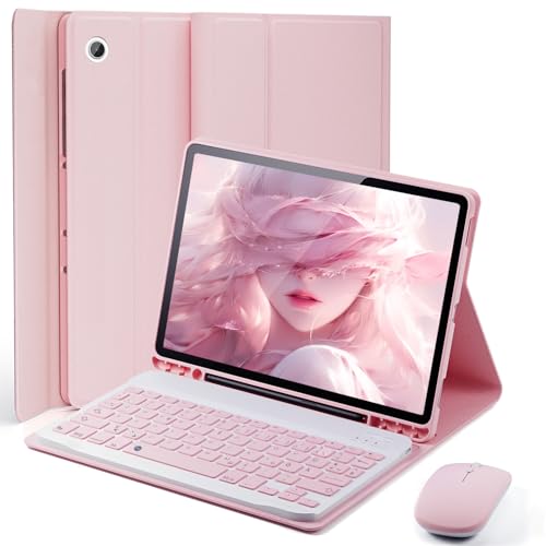 MicroTunk für Samsung Galaxy Tab A8 (2021) 10 5 Zoll Hülle mit aufgeladene Bluetooth kabellose Deutsche Tastatur (QWERTZ) und Maus Schutzhülle mit Stifthalter Rillenhülle Magnetisch Keyboard case