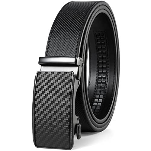 Image of Drowsmen Leather ratchet belt 1 3 /8 inch with Click Sliding Automatic Buckle, Adjustable belt Trim to Fit