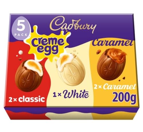Cadburys Creme Egg Selection Gift Pack 5x40g, 1 White Chocolate, 2 Caramel & 2 Classic, Easter Egg Hunt