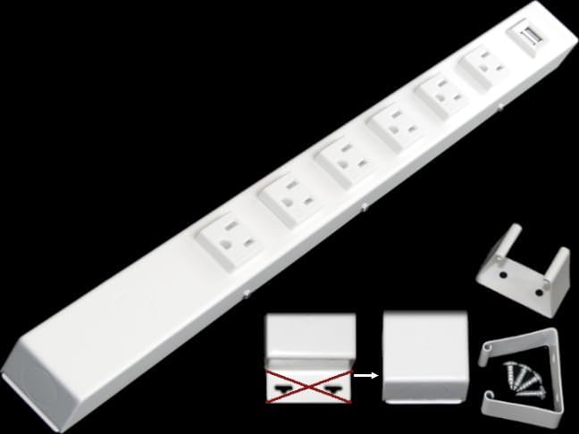 20 inch Hardwired Power Strip (NO Power Cord), 6 Tamper Resistant Outlets (NEMA 5-15R - NOT 20Amp), NO Ears (Without mounting tabs on Both Ends), USB, White