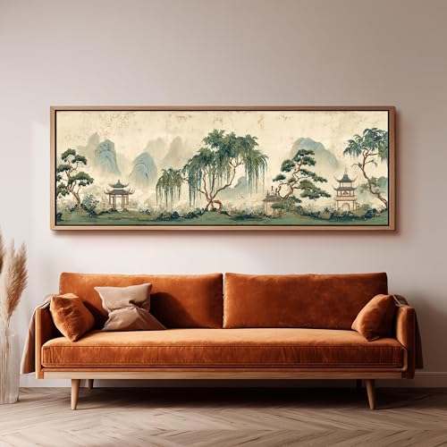 Toile murale chinoise grand format pour salon de thé zen