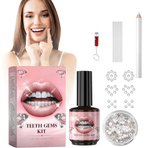 Tooth Gem Kit with Glue 100pcs Tooth Gems Fashionable Removable Diamond & Rhinestone Teeth Jewels for Temporary Sparkling Smile