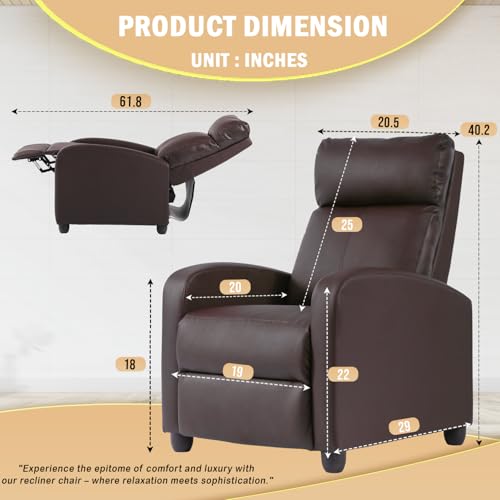 Image of PayLessHere Recliner Chair Single Reclining Sofa Home Theater Seating with Lumbar Support and Padded Backrest for Living Room and Bedroom (Leather, Brown)