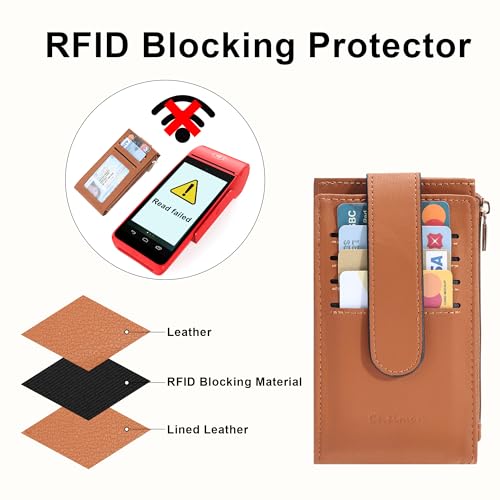 Image of Chelmon Womens Wallet Slim RFID Blocking Bifold Multi Card Case Wallet with Zipper Pocket (Tan)