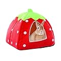 Guinea Pig House, 1 Pack (24 X 24cm) Small Animal Winter House Warm Nest, Non Slip Strawberry Hedgehog House With Removable Pad, Animals Warm Sleeping House (Red)