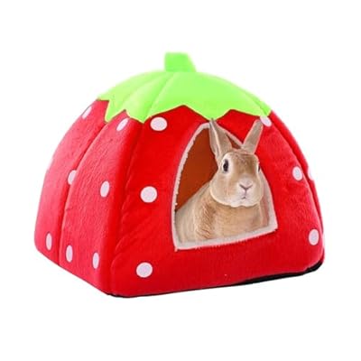 Guinea Pig House, 1 Pack (24 X 24cm) Small Animal Winter House Warm Nest, Non Slip Strawberry Hedgehog House With Removable Pad, Animals Warm Sleeping House (Red)