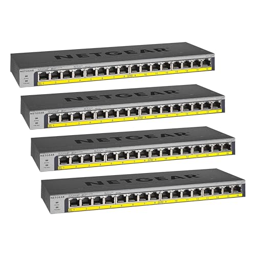 Image of NETGEAR 16-Port Gigabit Ethernet Unmanaged PoE Switch (GS116PP) - with 16 x PoE+ @ 183W, Desktop, Wall Mount or Rackmount (Pack of 4)