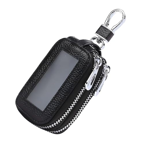yorpyep Key Fob Case, Leather Double-layer Storage Remote Case, Key Fob Holder with Clear Window, for Most Cars (Black)