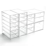 Prsildan Acrylic Drawer Organizer with 17 Drawers, Craft Office Desk Makeup Organizers Accessories, Set of 4 Clear Stackable Storage Drawers for Vanity, Countertop, Jewelry, Art Supply Organization