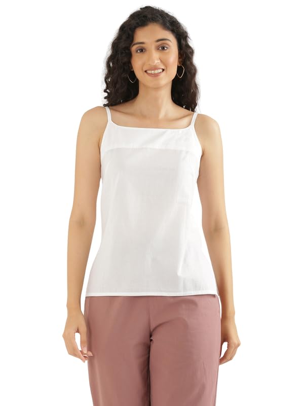 Image of SAADAA Women's 100% Cotton Camisole Top | Soft & Breathable Cambric Fabric | Adjustable Straps, Square Neckline | Comfortable All-Day Wear