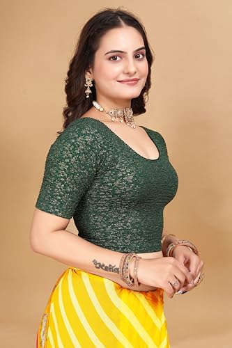 Image of SFT Women's Polycotton Readymade Saree Blouse with Round Neck Half Sleeves Solid Pattern Regular Fit Pull On Closure and Standard Length