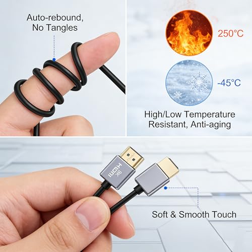 HangTon Cable HDMI en ángulo recto, 8K 60p 4K 120Hz para ATOMOS Ninja V LUMIX Sony A7R5 A7M4 Canon R5ii C70 Z8 Portkeys de cámara tipo A HDMI2.1, 60 cm - imagen 3