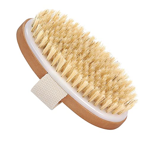 Azymi Cepillo seco, cepillo corporal para drenaje linfático, exfoliante de espalda para ducha, baño, limpieza corporal/eliminación de piel muerta y celulitis, tamaño ovalado, 13 x 6,5 cm