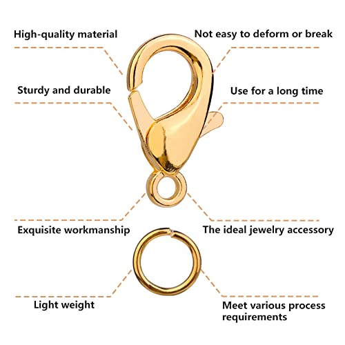 Yizzvb 700 Pcs Lobster Clasps, 2 Colors 12Mm Lobster Claw Clasps With 7*5Mm Jump Rings For Jewelry Making And Bracelets Decoration Accessories Diy (Gold, Silver) #TOP2