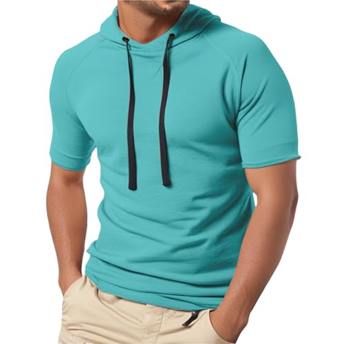 Camiseta de manga corta para hombre, suave, de manga corta, para gimnasio, fitness, deportes, para interiores y exteriores, caminar, deportes, vida diaria, azul celeste, M