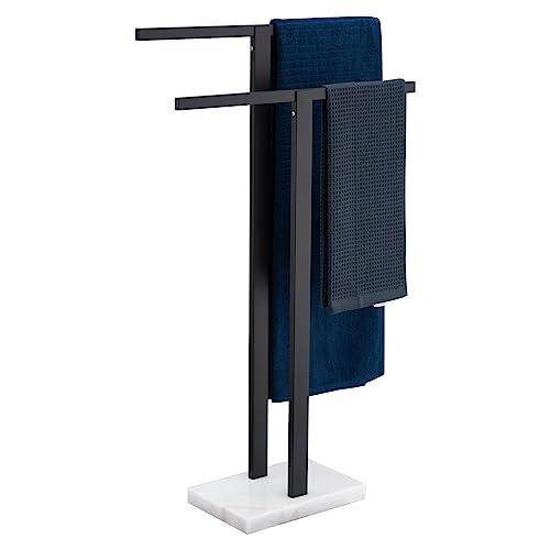 Image of KOKOSIRI Bathroom Towel Racks 2-Tier Standing Towel Bars with Marble Base, Stainless Steel Freestanding Towels Holder, Thicken Steady Design, Matte Black THS0003-BK