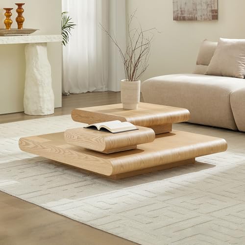 JURMALYN Modular Coffee Table Set of 3, Modern Square Stacking Wood Center Table for Living Room Apartment Office, 39.37' & 23.62' & 15.75'