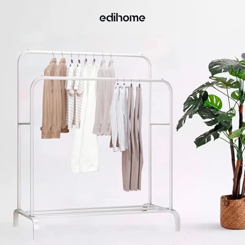 edihome, Kleiderständer, Kleiderstange, Doppelt, 110 x 150 x 54 cm, Schuhregal, Metallisch, Stabil, Clothes Rack, Klamotten Ständer, Clothes Organizer (Weiß Doppel)