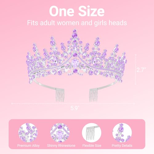 Birthday Tiara and Crown with Sash, Birthday Tiara for Women Party (Purple)