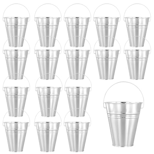 SYUTBOU Lot de 16 Mini seaux en métal avec Anse - Seau Alimentaire argenté 11,5 cm - pour Jardin, Plantes, décoration et Rangement