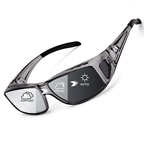 LVIOE Fit Over Photochromic Polarized Sunglasses for Outdoor Activities Wear Over Rx/Prescription Glasses UV400 Protection