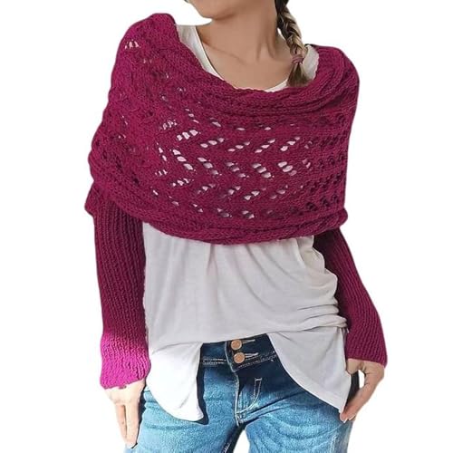 Image of Knitted Cable Wrap Shawl with Sleeves, Multifunctional Scarf