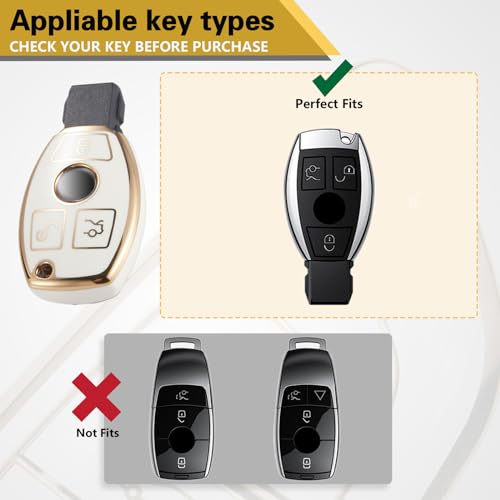 Image of Key Fob Cover for Mercedes Benz, Rhinestone Loop Case, Gold Edge | Wear-resistant TPU shell, rhinestone-accent PU loop, daily splash, scratch and drop protection, normal signal use, easy setup