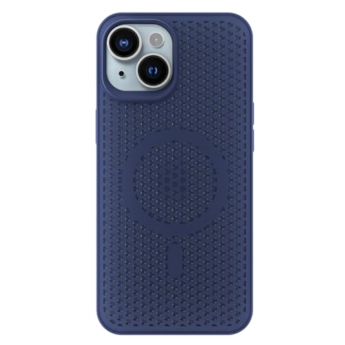 Image of Pikkme Back Cover for iPhone 15 Plus | Honeycomb Cooling Design | Silicone Heat Dissipation | Mag-Safe Compatible | Shockproof Camera Protection Bumper Case (Blue)