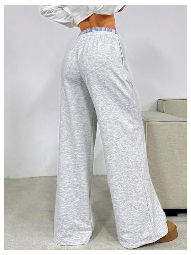 Verdusa Girl's Straight Leg Baggy Sweatpants Striped Low Waisted Workout Pants with Pockets2