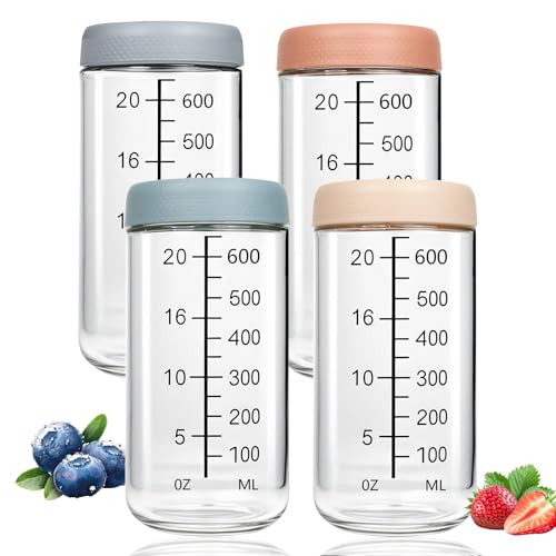 CSLGDMAI 4 Stück Meal Prep Gläser 750ml Borosilikatglas Einmachgläser mit Schraubdeckel Skala & weiter Öffnung Luftdichte stapelbare Vorratsgläser für Overnight Oats Salat Joghurt Porridge