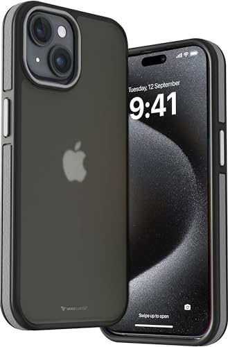 Image of Vaku Luxos Elemento Series Back Cover Case for iPhone 15 Plus Metal Frame Camera Bump Shockproof Scratch Resistant Slim Thin Military-Grade Protection- Grey