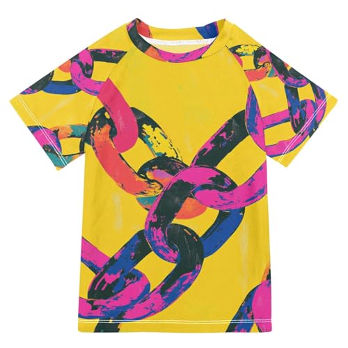 Jucciaco Boys Swimsuit Colorful Chain Link Sunscreen Kids Sun Rashguard Short Sleeve T-Shirts Swimwear Sets UPF 50+