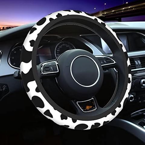 Cow Print Steering Wheel Cover 15 Inches for Women Men, Neoprene Anti-Slip Cute Car Steering Wheel Grip Wrap Car Accessories Protective Case Cover for Vehicle Truck SUV Cover