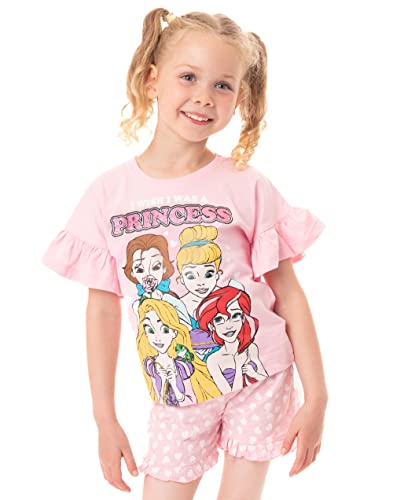Disney Princesses Pajamas Girls Pink Ariel Bella Cinderella Top Shorts Pjs Set