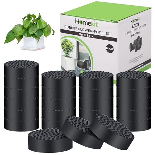 homekit Flower Pot Feet; 24 Pieces; Black; Rubber Non-Slip Invisible Risers for Gardening Plants Indoor and Outdoor
