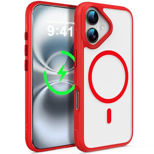 COTDINFOR Magnetic Case for iPhone 16, Translucent Matte Red KZ | Compatible with MagSafe,Military Grade Drop Protection,Anti-Slip,Anti-Fingerprint,Shockproof,Slim Phone Case