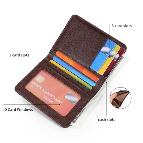 Bifold Slim Men Wallet Genuine Leather Thin, Small Vertical RFID Blocking Wallets for Men ，Compact & Stylish with Clear ID Windows (Coffee)3