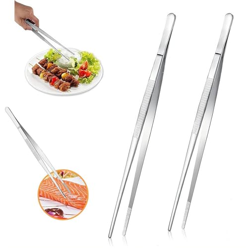2Pcs Stainless Steel Kitchen Tweezers, 12-Inch Culinary Fine Tweezer Tongs Food Tongs for Cooking Tongs with Precision Serrated Tips for Surgical & Sea Food (12-Inch/2Pcs)