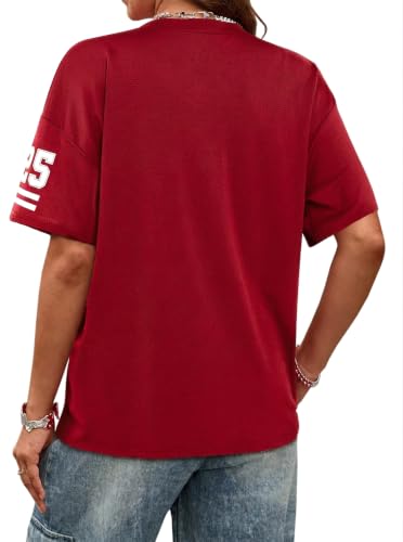 Image of LovelyWholesale Women's Oversized V Neck Jersey Shirts Summer Football Graphic Tee