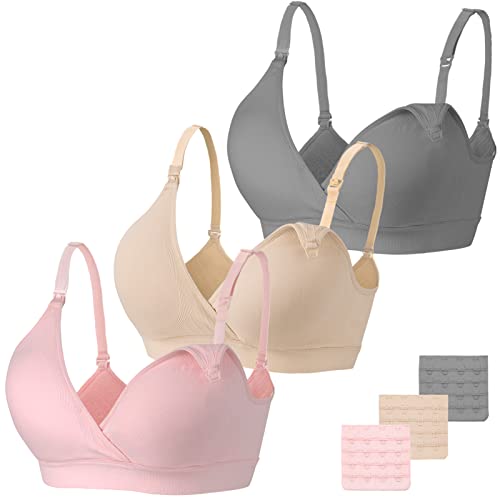Image of Vinfact 3 Pack Nursing Bras for Breastfeeding Seamless V Neck Maternity Bra Women Pregnancy Breastfeeding Bra