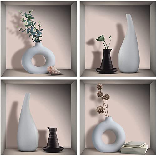Toarti 3D Watercolor Modern Vase Wall Stickers, White&Black Vases Decal For Living Room Dining Room Bedroom Decor, Creative Botanical Wall Art Mural Decoration, Set Of 4 (12”X12”) #TOP16