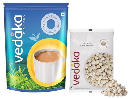 Image of Amazon Brand Vedaka Premium Tea, 1 Kg & Amazon Brand - Vedaka Fox Nuts (Phool Makhana), 200 g