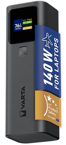 VARTA Power Bank 27000mAh High Speed, ricarica ultraveloce da 140W, 2x USB-C, 1x USB-A, powerbank per laptop, smartphone e tablet, display digitale, adatto al trasporto aereo, cavo da 140W incluso