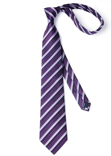 Image of Enlision Mens Ties Stripe Tie and Pocket Square Set Classic Formal Woven Neckties Handkerchief Cufflinks Wedding