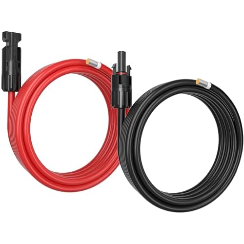 Bateria Power 15Feet 12AWG (4mm²) Solar Extension Cable with Female and Male Connectors, Solar Extension Wire Solar Panel Adaptor for RV Solar Panels (1 Pair Black and Red)