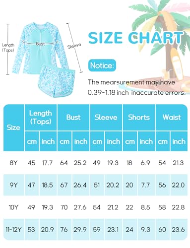 Image of Happy Cherry Girls Two Piece Rash Guard Swimsuit Floral UPF 50+ Swim Set Summer Beach Swimwear 8-12T