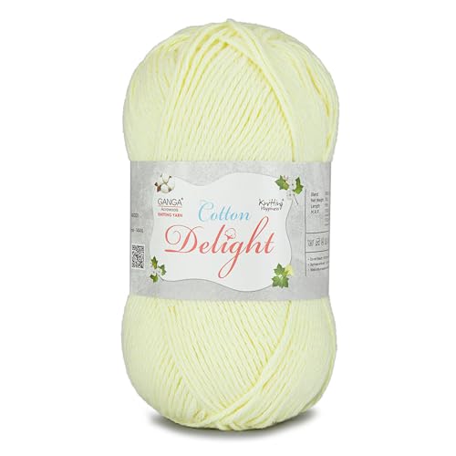 Image of Ganga Acrowools Cotton Delight, Dk Weight Cotton Yarn, Oekotex Class L Certified 100G, 169M (Butter Cream)