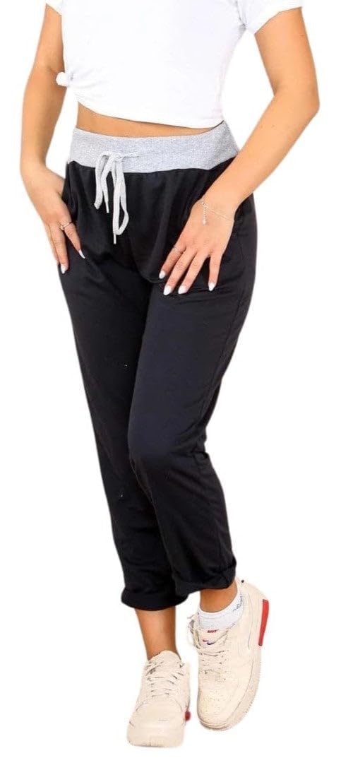 Wearall Women's Navy Floral Print Drawstring Elasticated Trousers Jogging Bottoms Pants- 20-22