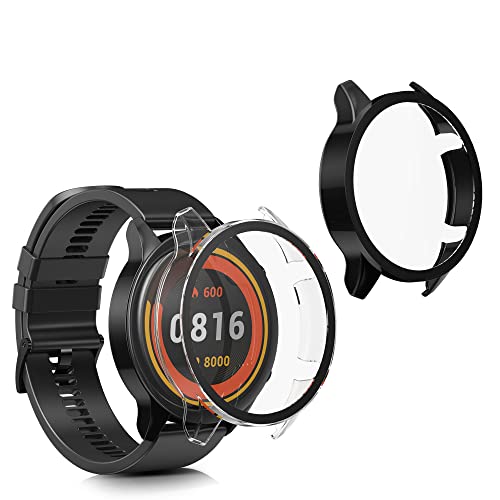 kwmobile Carcasa Compatible con Xiaomi Mi Watch/Mi Watch Color Sport Funda   2X Protector Pantalla Completo de Cristal Templado   Ultrafino y antigolpes   Negro/Transparente