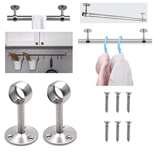 2 Pezzi Staffa Per Montaggio a Soffitto, Bastone Per Tende Inox Supporto, Con Viti, Diametro 22 Mm, Staffa Per Tubo Per Guardaroba, Tubo Per Tenda Per Armadio (Argento) - Image 7